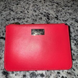 kate spade Bright Red Leather Zip Card Case with Gold Plaque
